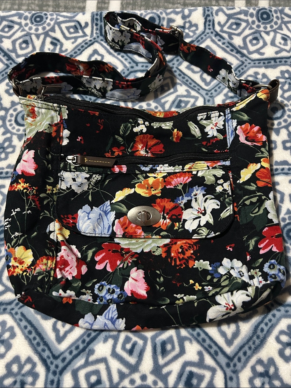 Floral Crossbody Bag - Black Multi Floral Print